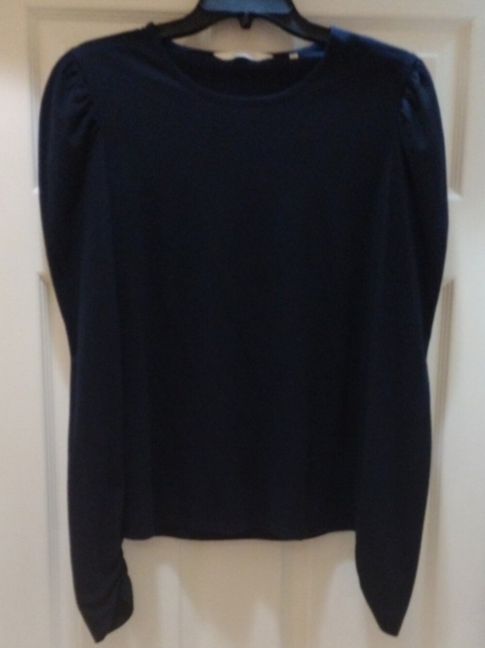 Rebecca Taylor Long-Sleeve Puff-Sleeve Top in a dark Blue
